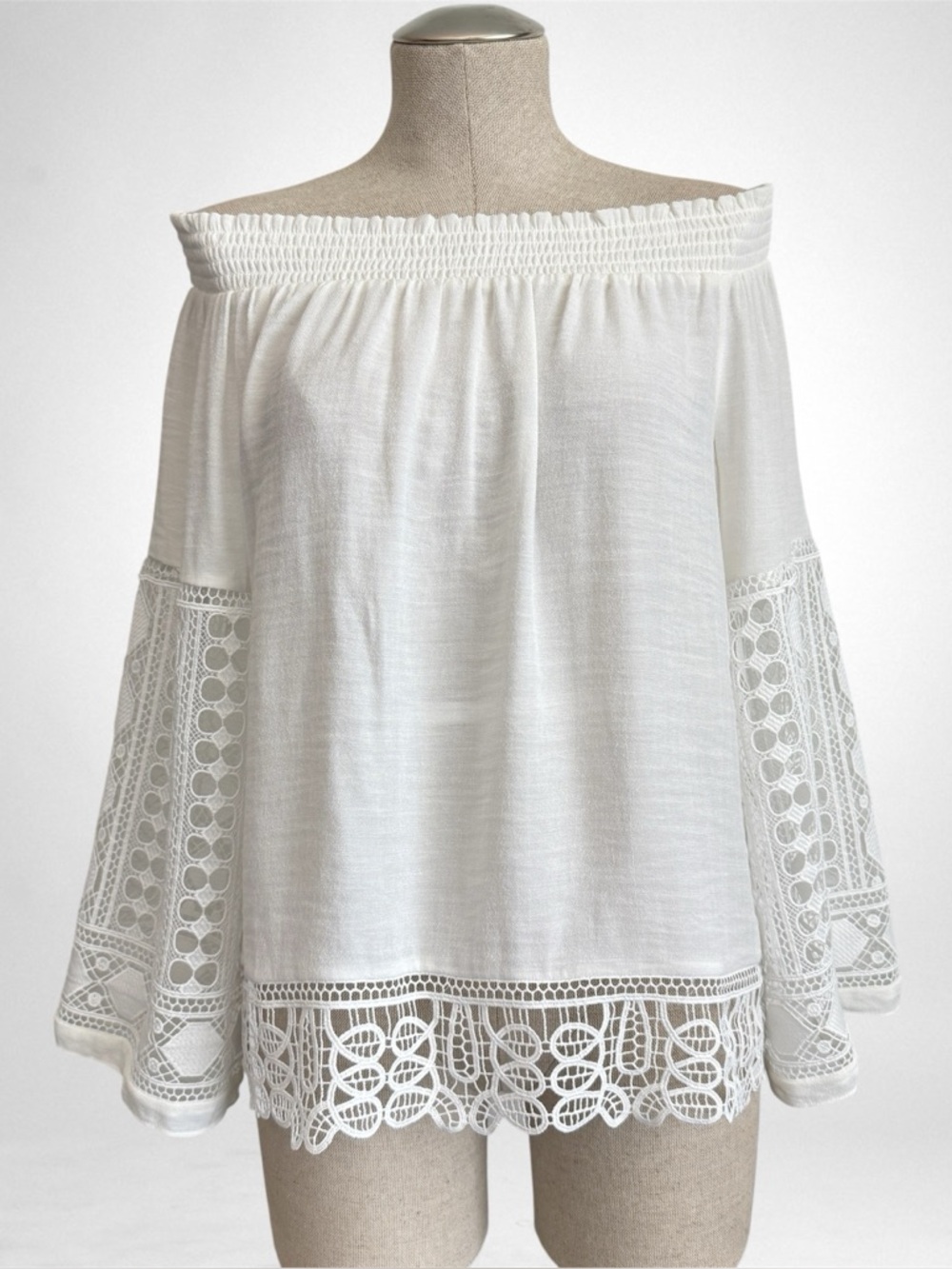 Ramy Brook Lynsey Off-Shoulder Lace Top | Soft White | Size L | NWT